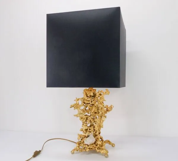 Illustration numéro 5 du produit Pied de lampe Hollywood Regency en bronze éclaté et quartz Claude Victor Boeltz 1980