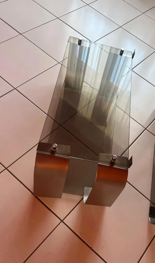 Illustration numéro 5 du produit Étagère murale design Donald Singer – années 70 – inox & verre fumé