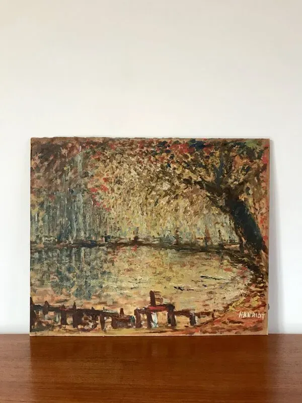 Illustration numéro 5 du produit huile sur panneau paysage pointillisme signé Hanriot XXème