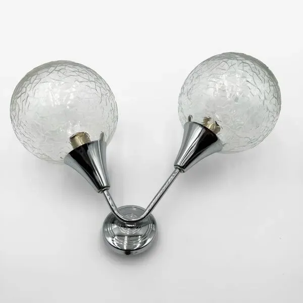 Illustration numéro 5 du produit Paire d'appliques Space Age verre craquelé et chrome