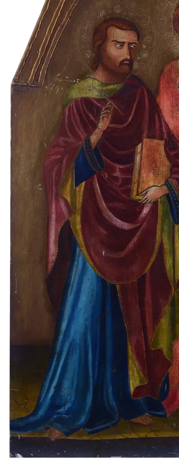 Illustration numéro 5 du produit Peinture à la détrempe ancienne sur panneau avec des saints, 19ème siècle