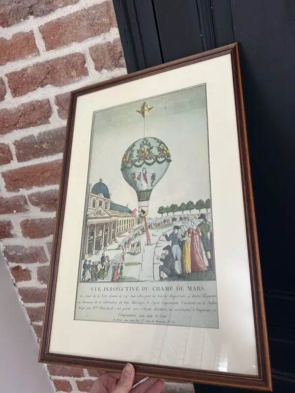 Illustration numéro 5 du produit Gravure ancienne – Vue perspective du Champ de Mars – Ascension de ballon