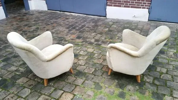 Illustration numéro 5 du produit Fauteuil club organique année 50 beige glacé