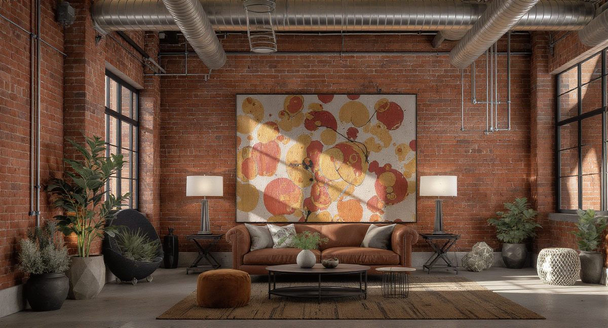 Intérieur industriel moderne avec éléments décoratifs uniques et stylés